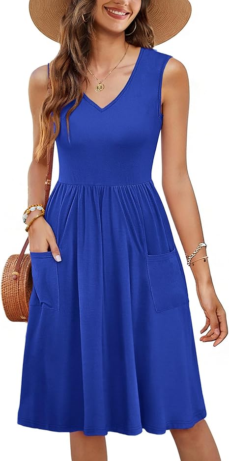 Summer Sleeveless Casual Dresses with Pockets for Women Beach Vacation Coverup