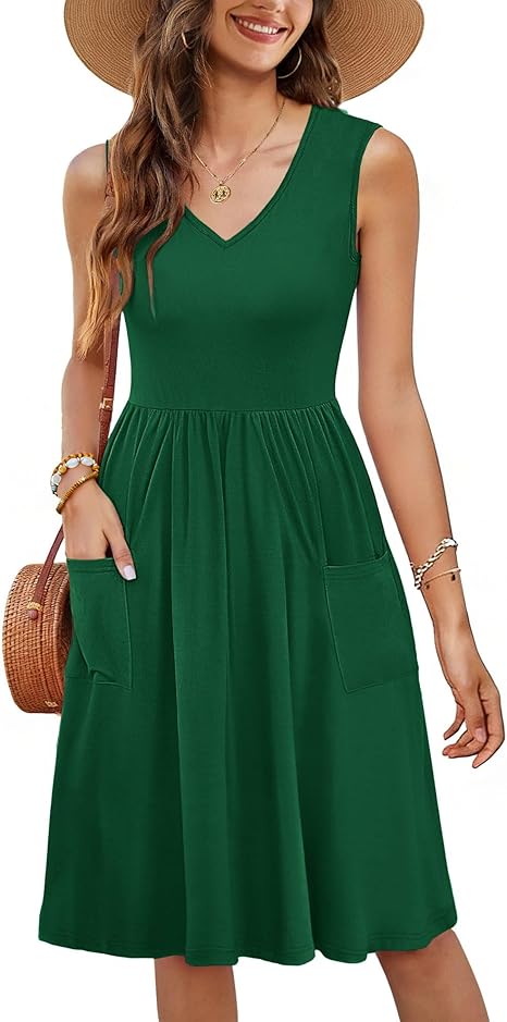 Summer Sleeveless Casual Dresses with Pockets for Women Beach Vacation Coverup