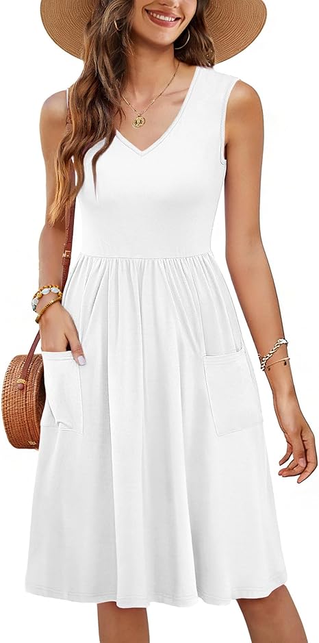 Summer Sleeveless Casual Dresses with Pockets for Women Beach Vacation Coverup